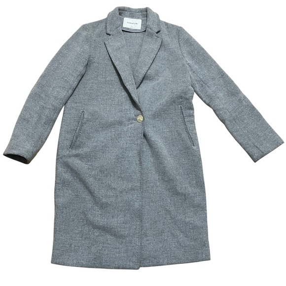 Babaton Women's XS MiKor Italy Wool Cashmere Blend Gray Longline Collared Coat - Picture 1 of 7